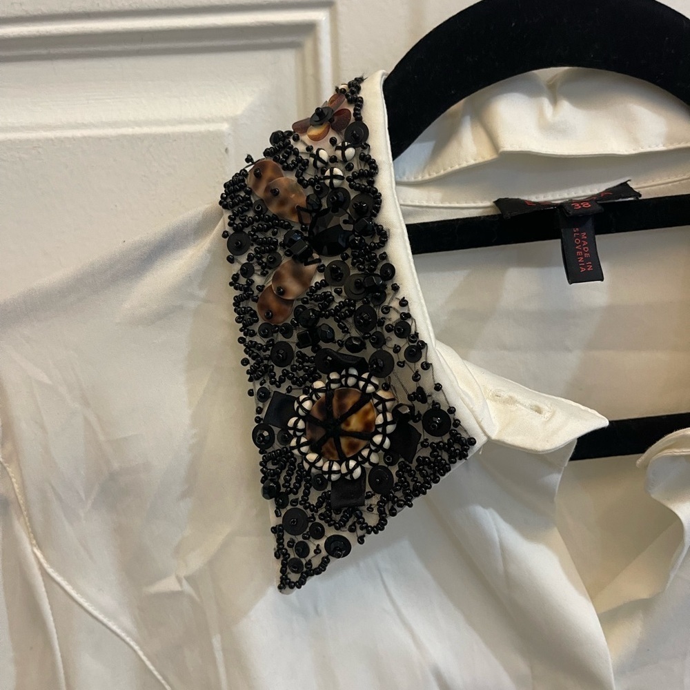 Escada White Button Down Detachable Beaded Collar… - image 3